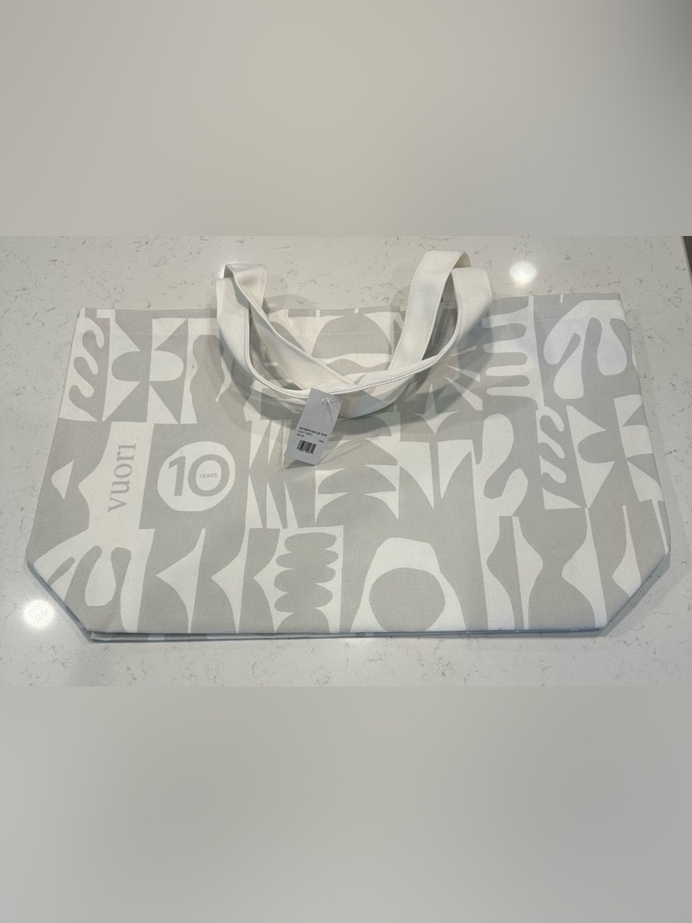 Vuori Anniversary White and Light Gray Canvas Tote